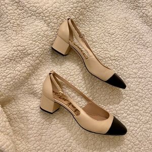 Sam Edelman Black and Cream Leah Cutout Block Heel
